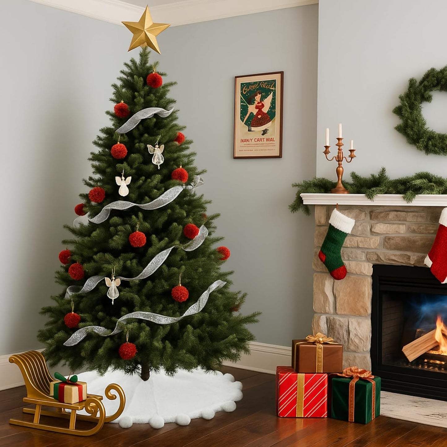 36 Inch Christmas Faux Fur Tree Skirt, White Plush Tree Skirt with Pom-pom Christmas Party Holiday Decorations for Home Indoor Outdoor Xmas Decor Supplies