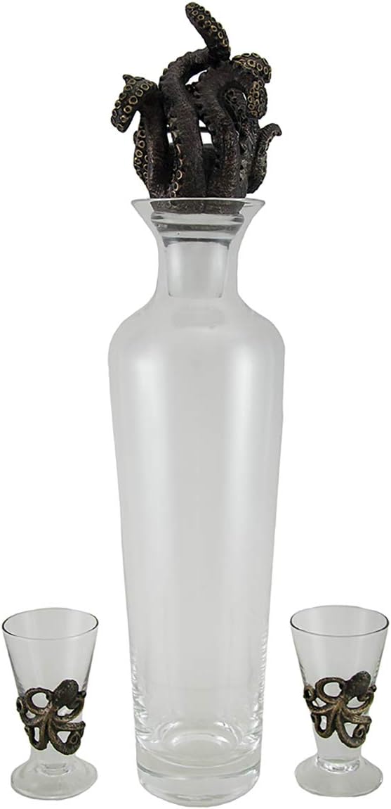 Resin And Glass Liquor Decanters Octopus Spirit Decorative Antique Bronze Finish Statue And Glass Decanter Set 8.5 X 15.5 X 5.25 Inches Bronze