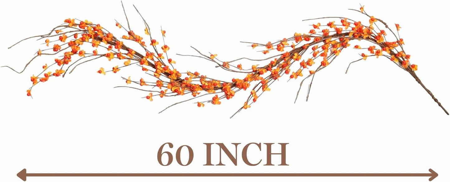 Artificial Bittersweet Garland for Fall Décor 60-Inch, Autumn Berries and Leaves for Thanksgiving, Halloween, and Wedding Decorations – Perfect for Mantels, Staircases, and Centerpieces