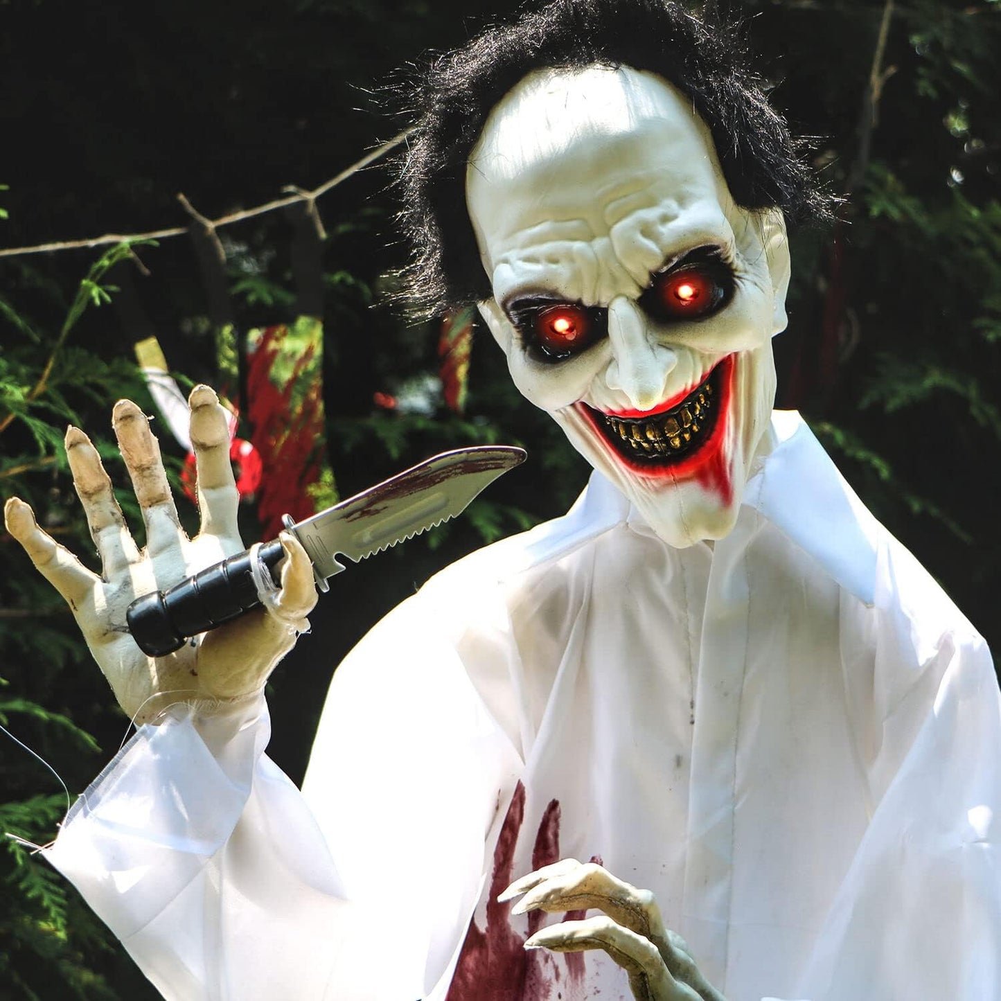 Haunted Hill Farm Life-Size Scary Animatronic Doctor with Touch Activated Lights and Sounds, Indoor or Covered Outdoor Spooky Halloween Decorations for Home or Haunted House, Battery-Operated