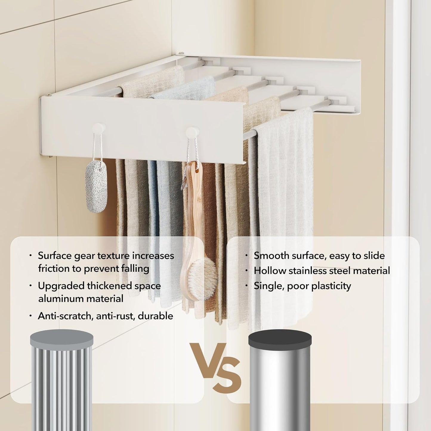 Upgrade Wall Mounted Clothes Drying Rack, 31.5 Inch, Foldable, Collapsible, Retractable, White