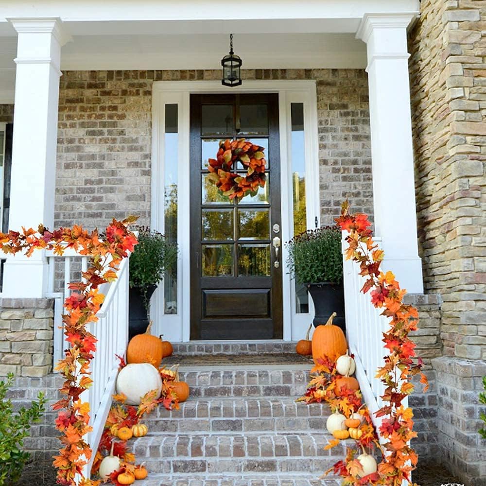 3 Pack Fall Maple Leaf Garland Artificial Maple Garland, Autumn Hanging Fall Leave Vines for Indoor Outdoor Wedding Thanksgiving Dinner Party Decor