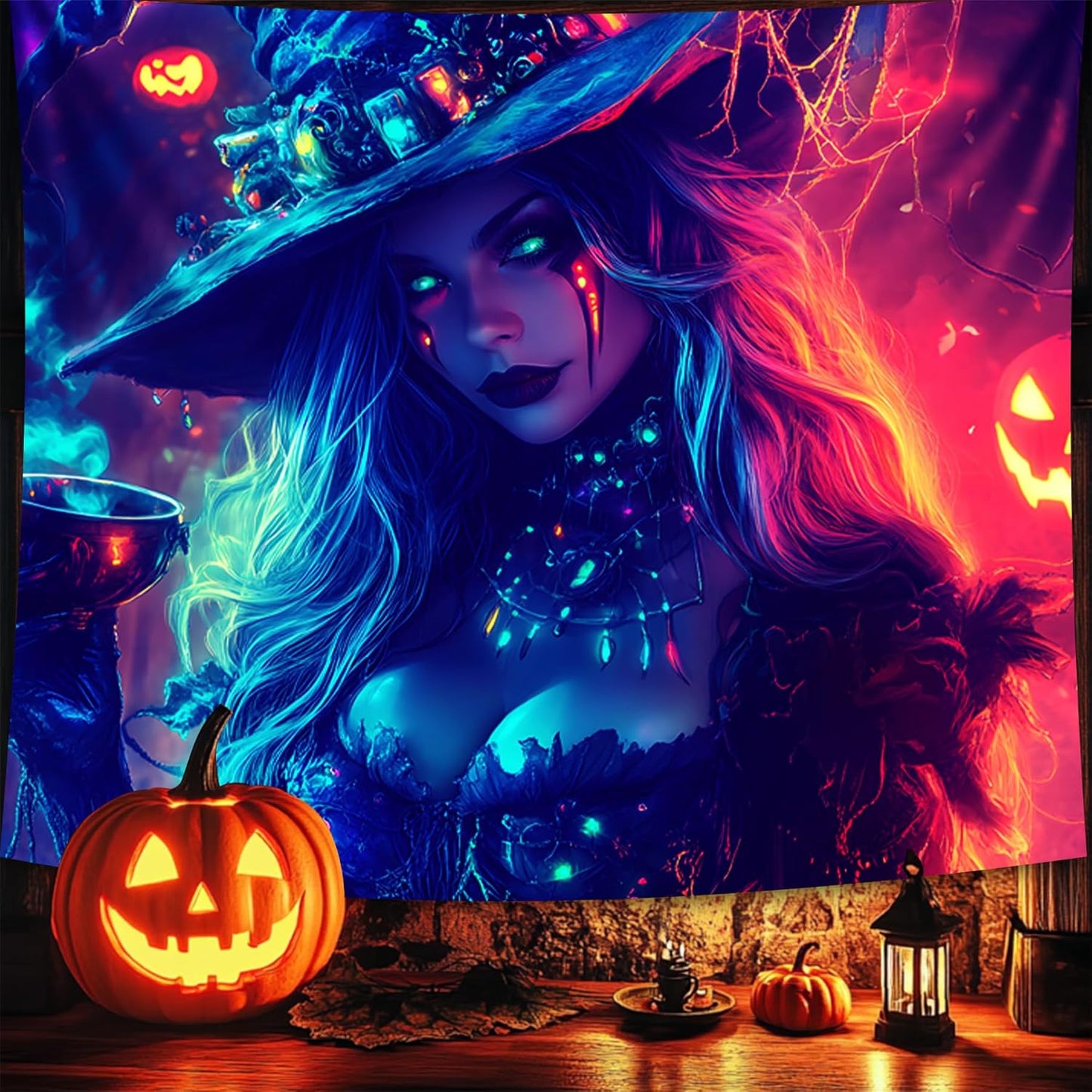 Halloween Tapestry, Blacklight Tapestry for Halloween Party Decor Hanging Tapestries Backdrop Wall Art Poster for Bedroom Dorm 59x51in