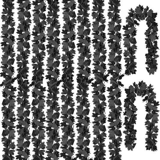 CQURE 10 Pack Black Fall Leaf Garland, Total 59Ft Halloween Garland Hanging Vines Artificial Fall Maple Leaves Thanksgiving Decor for Home Wedding Fireplace Christmas