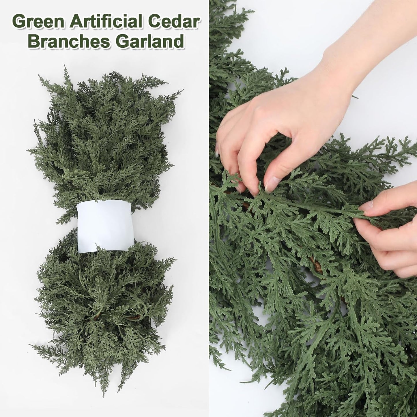 Jutom 2 PCS 6 ft Christmas Cedar Garland - Artificial Realistic Holiday Cedar Pine Needles Greenery Garland Decoration for Mantel Table Winter Party