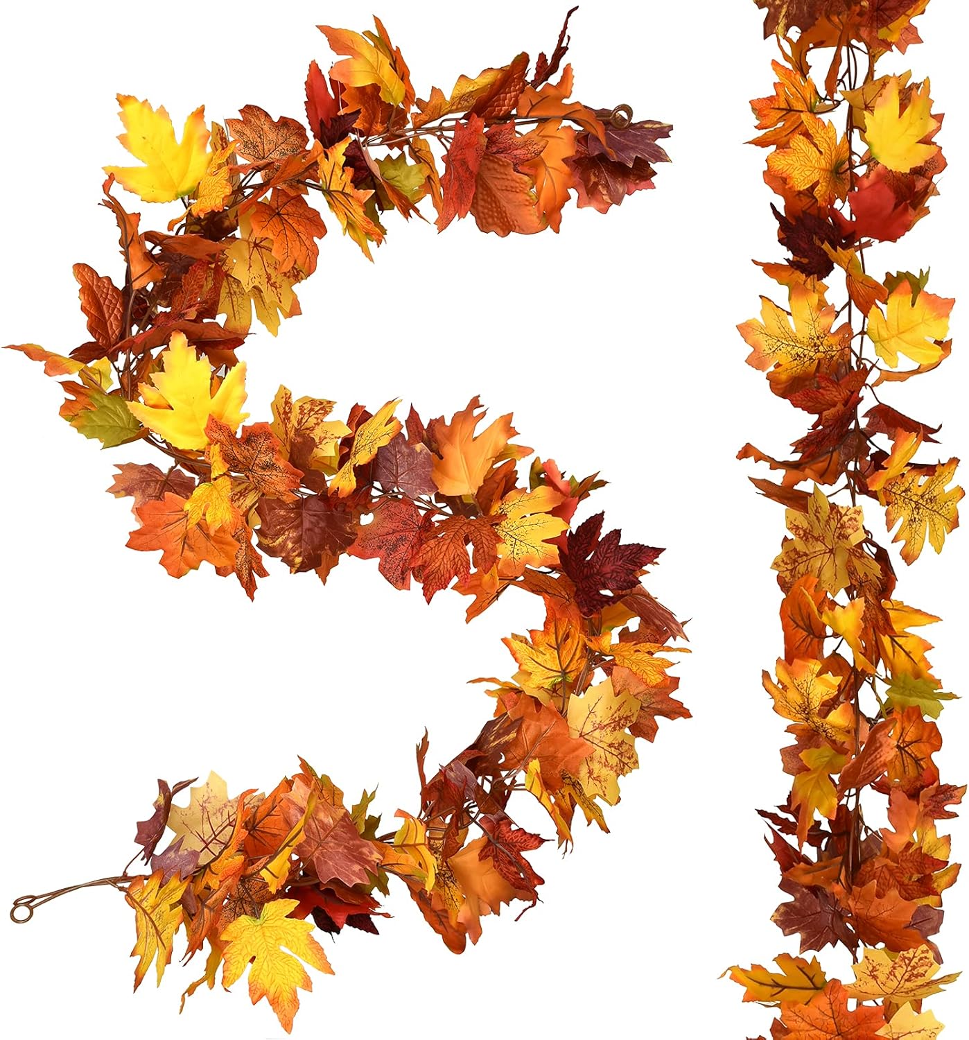 2 Pack Fall Maple Garland - 5.9ft/Piece Artificial Maple Leaf Garland Autumn Hanging Fall Leave Vines for Indoor Outdoor Wedding Thanksgiving Dinner Party Decor