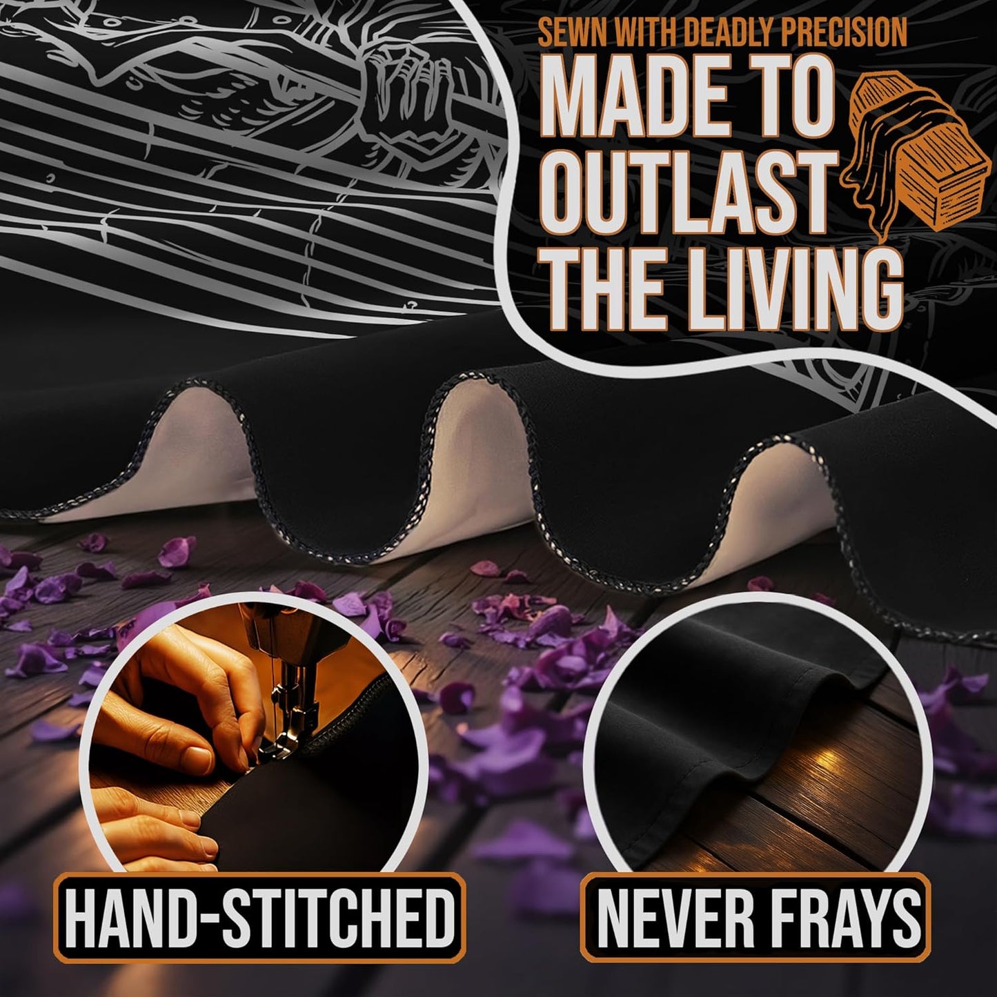 The Ghoulish Garb Justice Tarot Card Tapestry (Black & White) - Grim Reaper - Gothic Halloween Home Decor Wall Hanging (60" x 50")